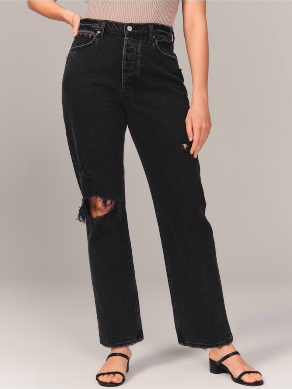 Abercrombie & Fitch Black Distressed High-Rise Dad Jeans